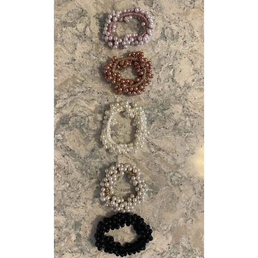 5 Simple Colored Pearl Beaded Pony Tail Holders